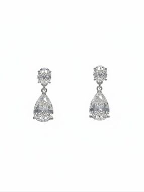 Silver Toned Teardrop Cubic Zirconia Drop Earrings - White